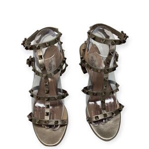 Valentino Garavani Metallic Rockstud block Strappy‎ Heels Size EU 38.5